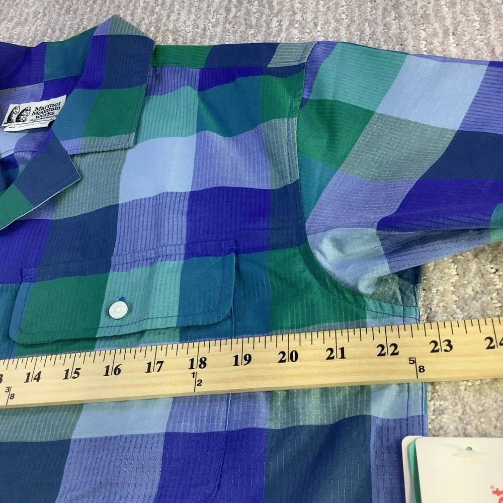 Marmot Muir Camp Novelty SS Shirt M Trail‎ Blue Charlie Plaid Short Sleeve NWT